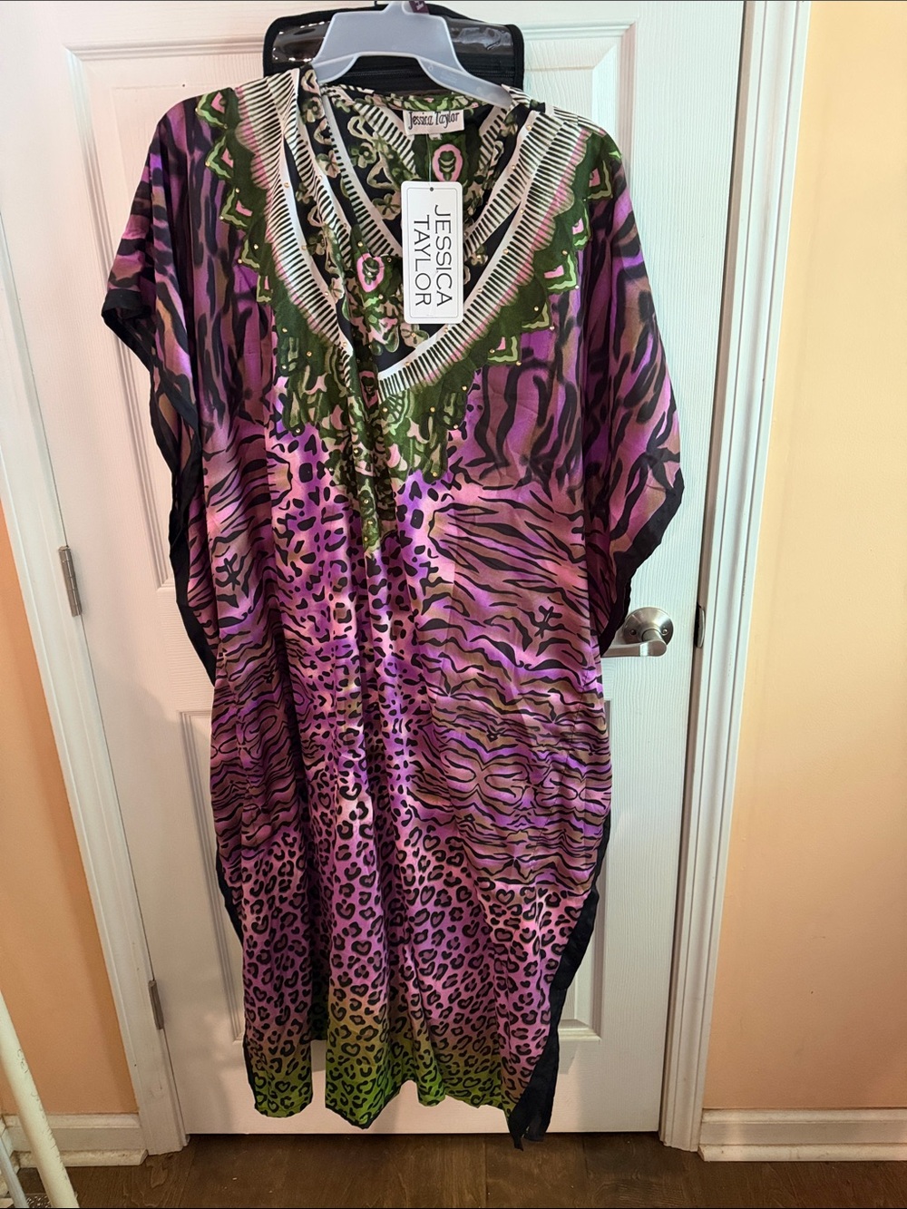 Ann Taylor Purple and Green Animal-Print Maxi Dress